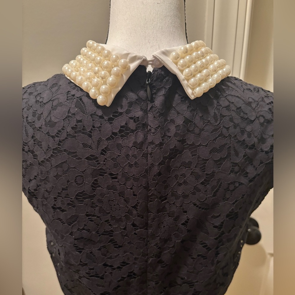 Betsey Johnson Black Lace Dress with Pearl Collar - Picture 9 of 10